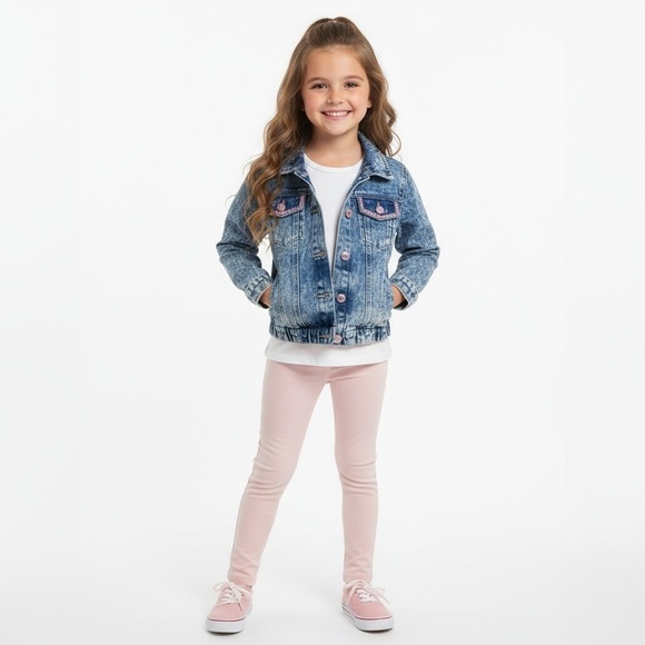 Little Lass Other - Little Lass Denim Jacket Girls Size 6 Blue Acid Wash Toddler Unicorn Patch Playf